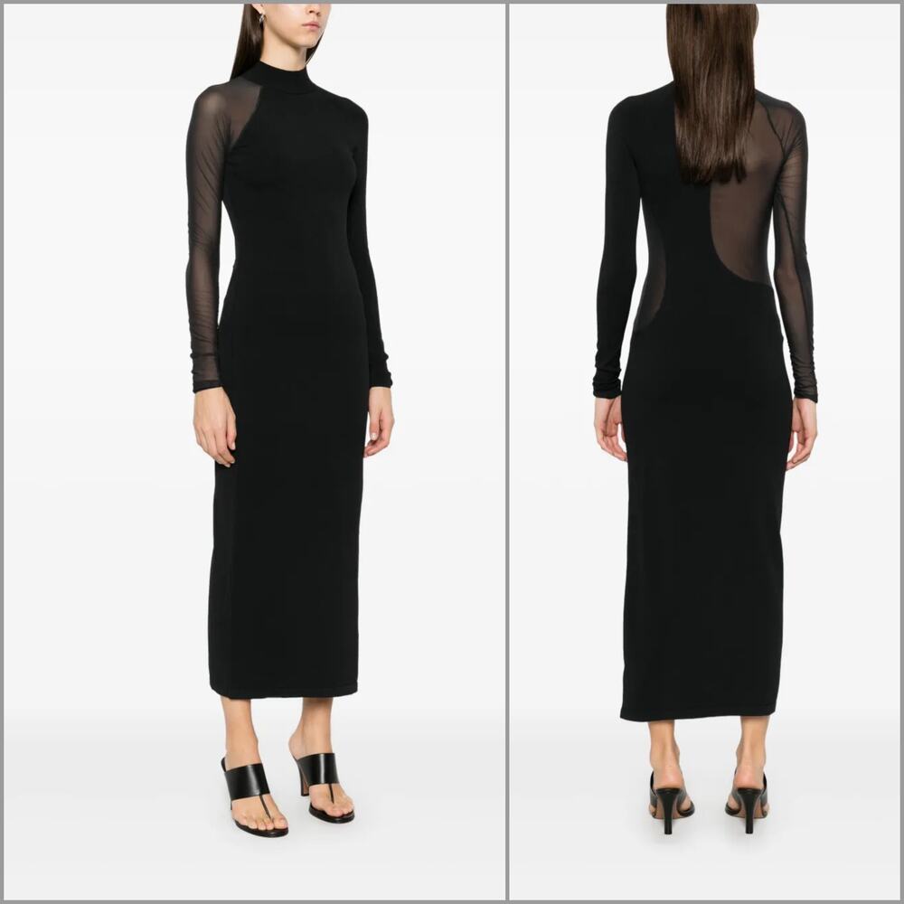 Adidas Y-3 Yohji Yamamoto Mesh Penelled Midi Dress in Black sz XS